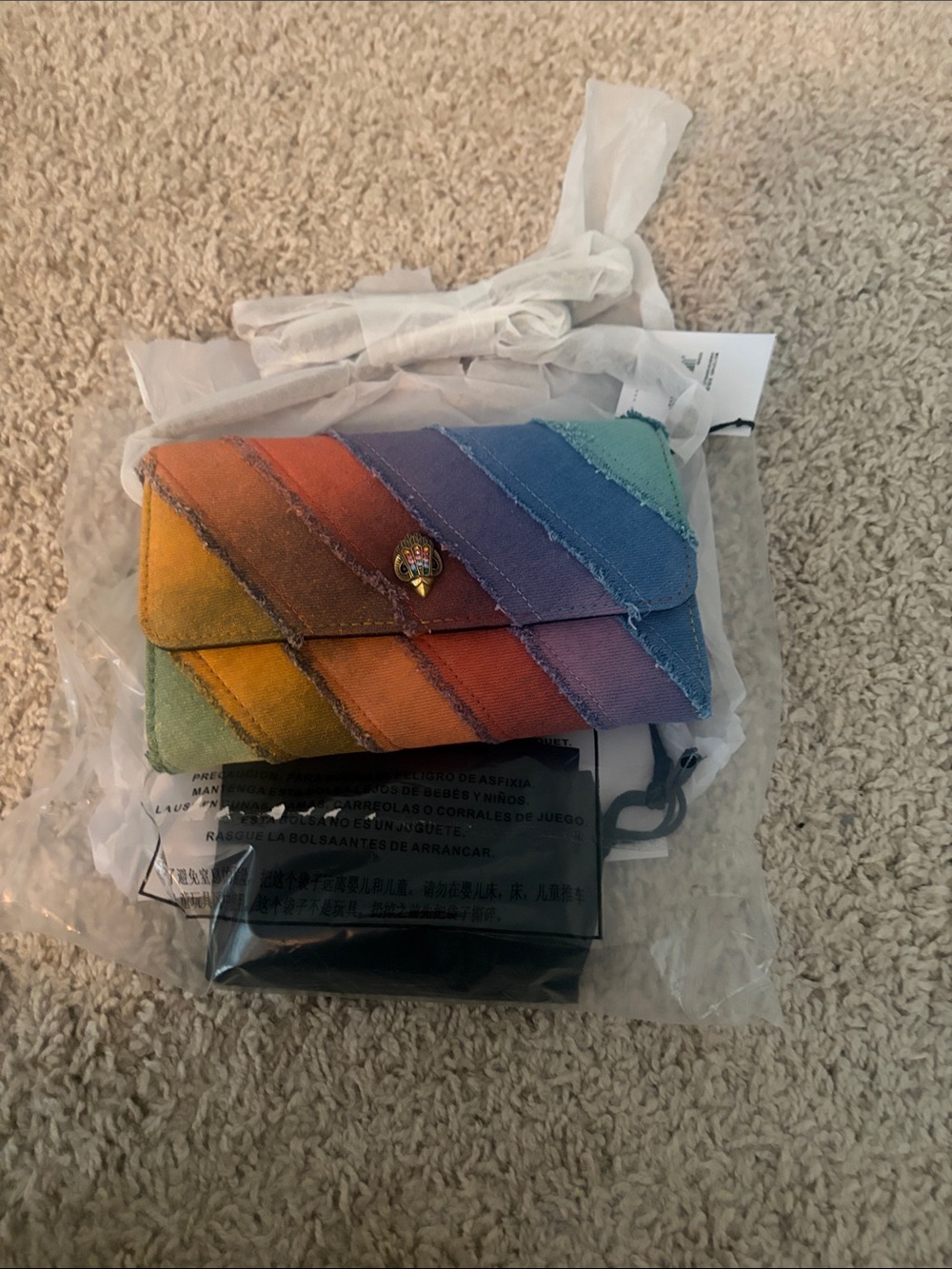 Kurt Geiger new Rainbow Diagonal Stripe denim Crossbody Wallet